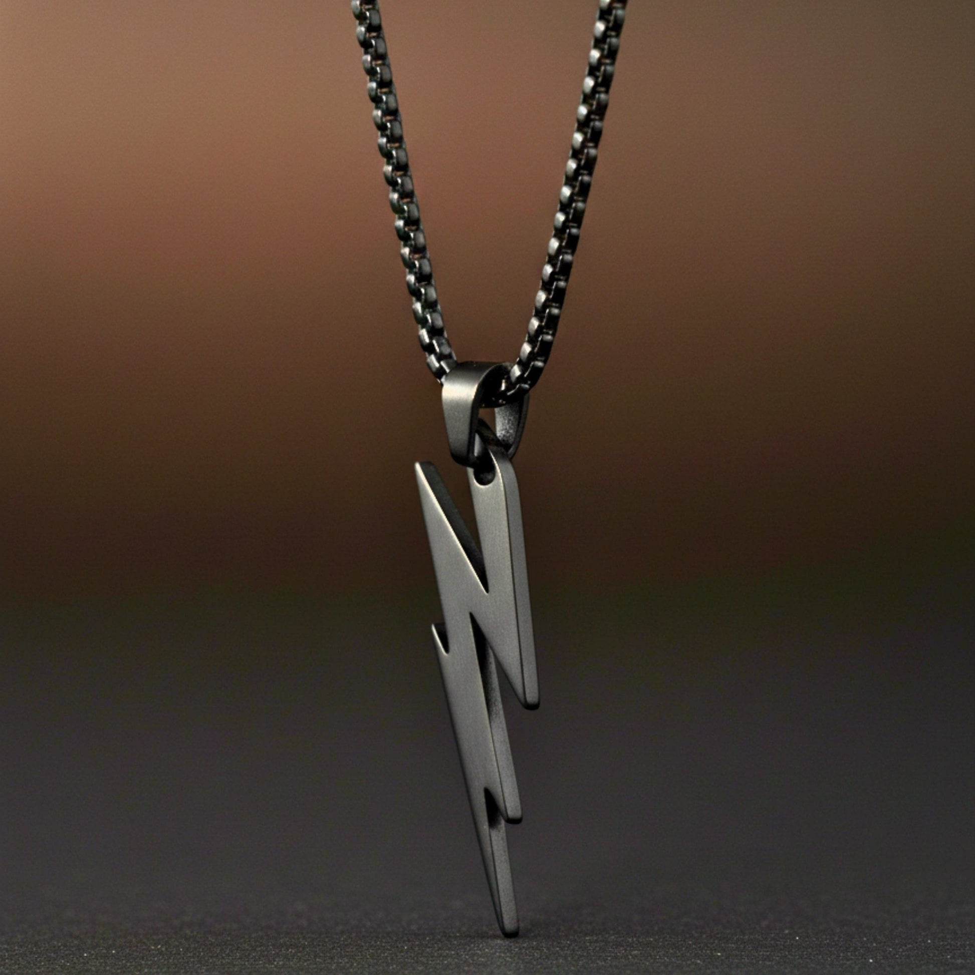 THE MEN THING SS Pendant/ Necklace LIGHTNING BLACK BOLT - 10mm Titanium Steel Pendant with 23inch Round Box 4 mm Chain for Men & Boys