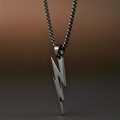 THE MEN THING SS Pendant/ Necklace LIGHTNING BLACK BOLT - 10mm Titanium Steel Pendant with 23inch Round Box 4 mm Chain for Men & Boys