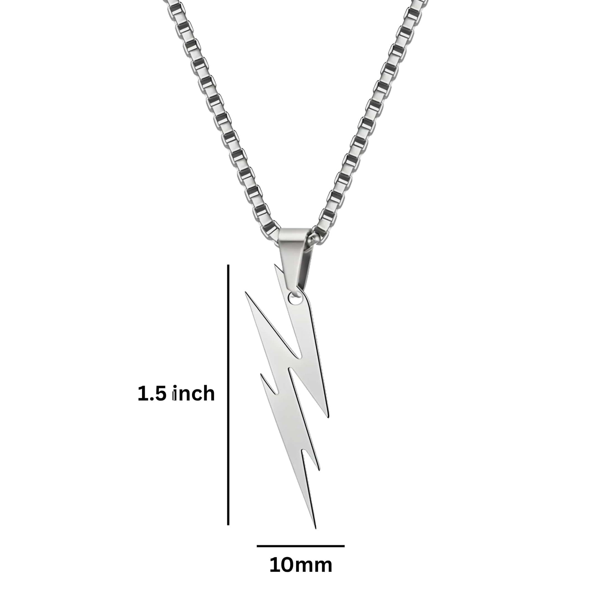 THE MEN THING SS Pendant/ Necklace LIGHTNING SILVER BOLT - 10mm Titanium Steel Pendant with 23inch Round Box 4 mm Chain for Men & Boys