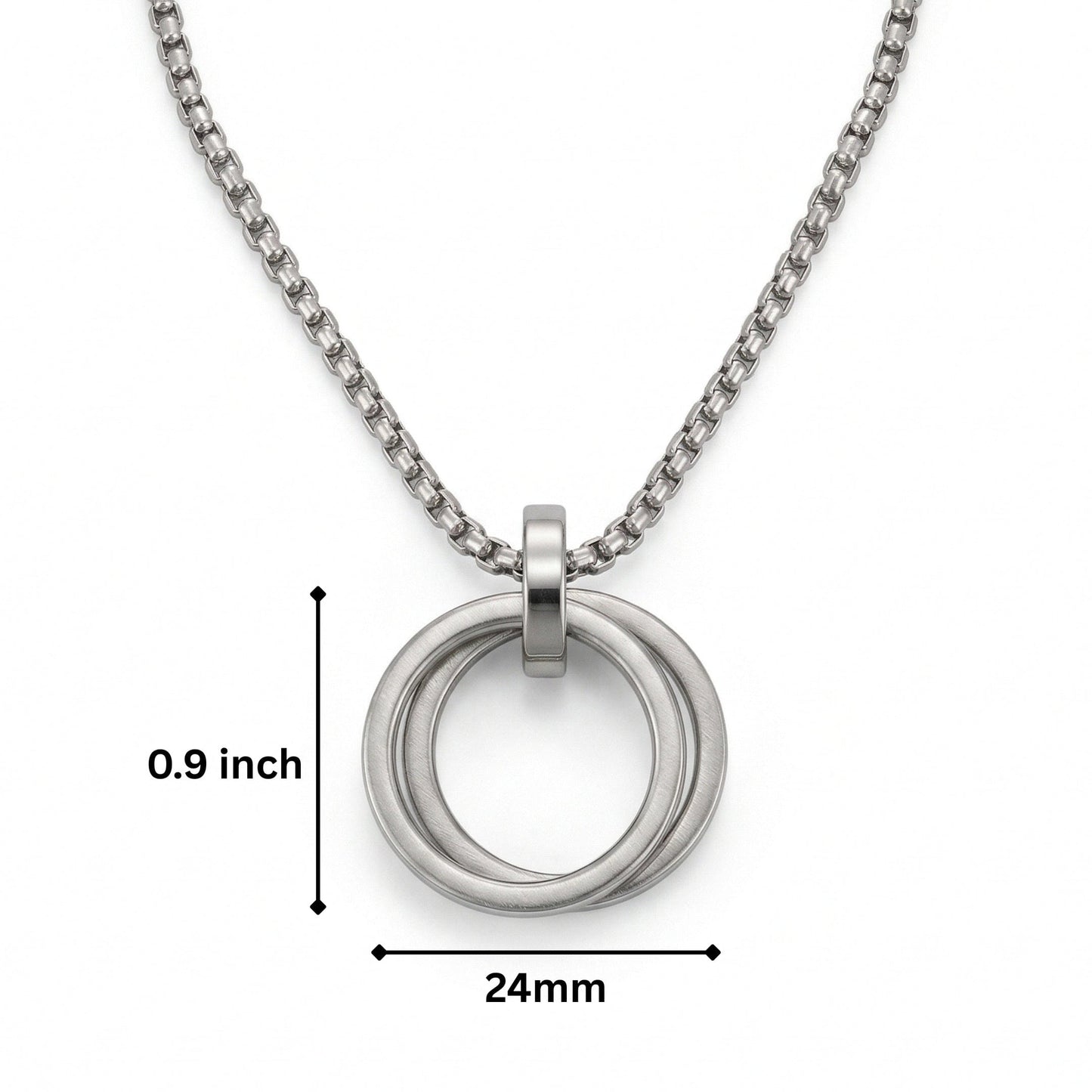 THE MEN THING SS Pendant/ Necklace LINKED CIRCLE - 24mm Titanium Steel Pendant with 27inch Round Box 4mm Chain for Men & Boys