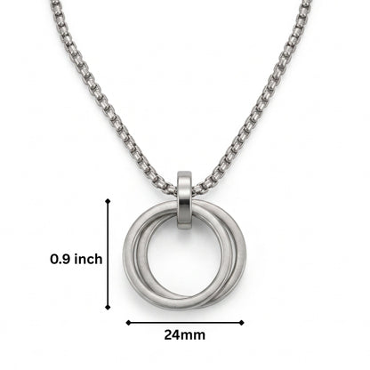 THE MEN THING SS Pendant/ Necklace LINKED CIRCLE - 24mm Titanium Steel Pendant with 27inch Round Box 4mm Chain for Men & Boys