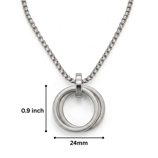 LINKED CIRCLE - 24mm Titanium Steel Pendant with 27inch Round Box 4mm Chain for Men & Boys