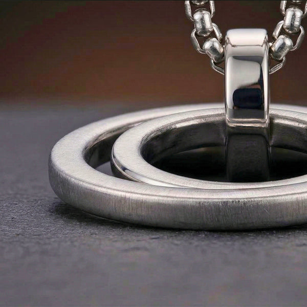 LINKED CIRCLE - 24mm Titanium Steel Pendant with 27inch Round Box 4mm Chain for Men & Boys