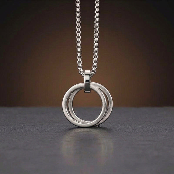 LINKED CIRCLE - 24mm Titanium Steel Pendant with 27inch Round Box 4mm Chain for Men & Boys