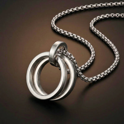 THE MEN THING SS Pendant/ Necklace LINKED CIRCLE - 24mm Titanium Steel Pendant with 27inch Round Box 4mm Chain for Men & Boys