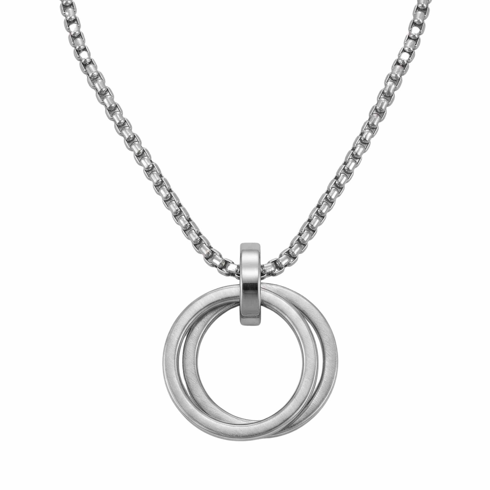 THE MEN THING SS Pendant/ Necklace LINKED CIRCLE - 24mm Titanium Steel Pendant with 27inch Round Box 4mm Chain for Men & Boys