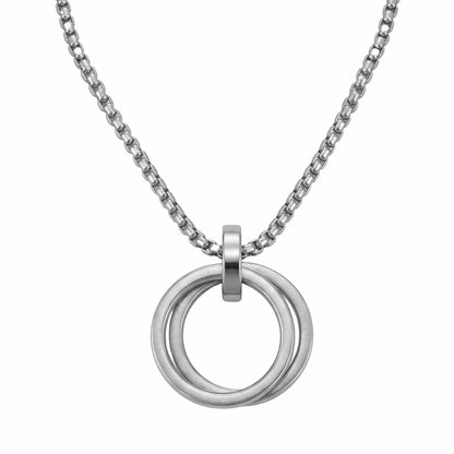 THE MEN THING SS Pendant/ Necklace LINKED CIRCLE - 24mm Titanium Steel Pendant with 27inch Round Box 4mm Chain for Men & Boys
