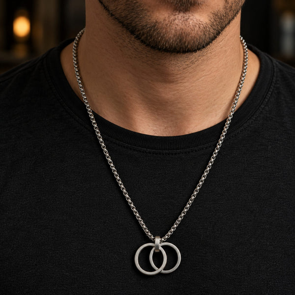 LINKED CIRCLE - 24mm Titanium Steel Pendant with 27inch Round Box 4mm Chain for Men & Boys
