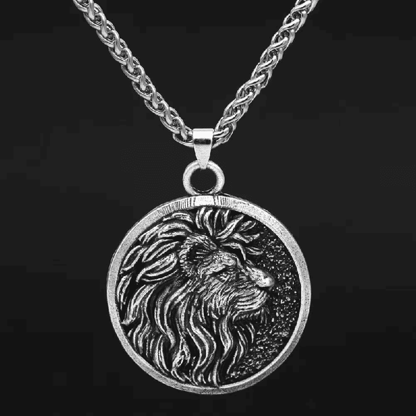 లయన్ కింగ్ హెడ్ - పురుషులు & అబ్బాయిల కోసం స్టెయిన్‌లెస్ స్టీల్ 24 అంగుళాల స్పిగా చైన్‌తో అల్లాయ్ లాకెట్టు