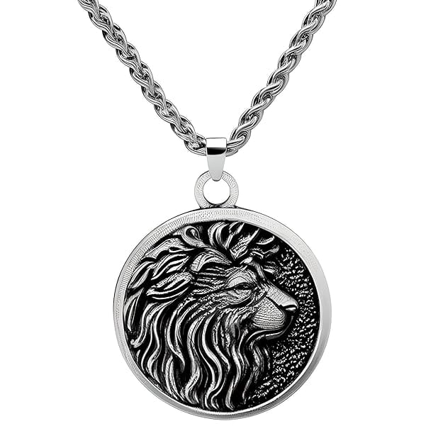 THE MEN THING SS Pendant/ Necklace LION KING HEAD - Alloy Pendant with Stainless Steel 24inch Spiga Chain for Men & Boy