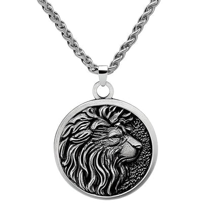 THE MEN THING SS Pendant/ Necklace LION KING HEAD - Alloy Pendant with Stainless Steel 24inch Spiga Chain for Men & Boy