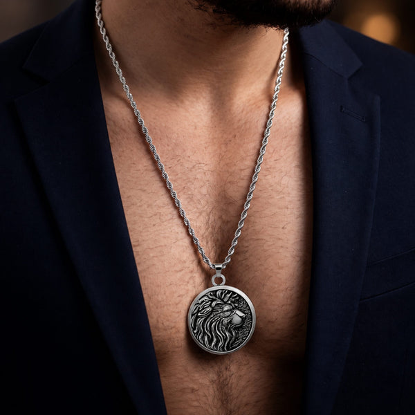 LION KING HEAD - Alloy Pendant with Stainless Steel 24inch Spiga Chain for Men & Boy