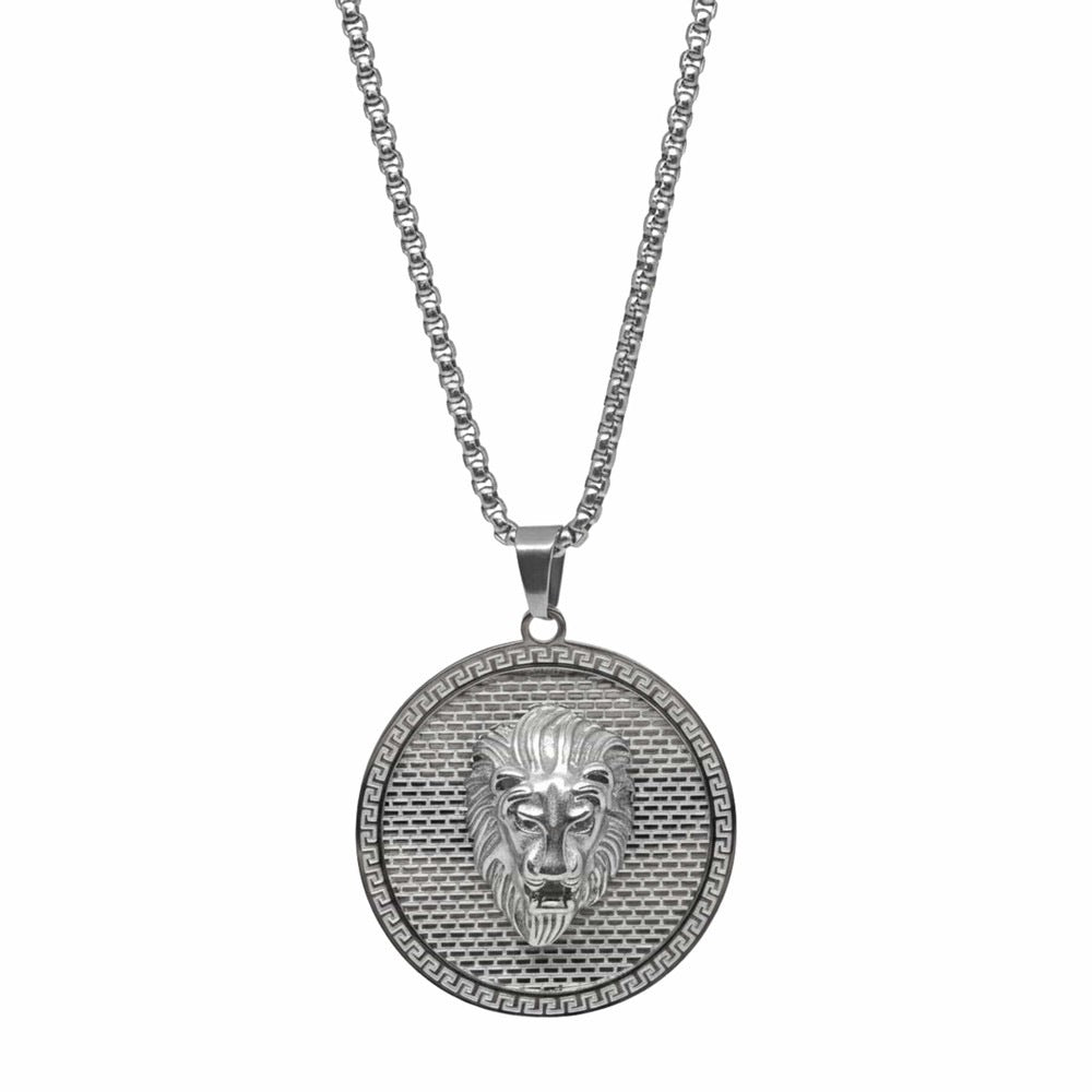 THE MEN THING SS Pendant/ Necklace LION REIGN - 37mm Titanium Steel Pendant with 24inch Round Box 5mm Chain for Men & Boys