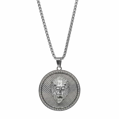 THE MEN THING SS Pendant/ Necklace LION REIGN - 37mm Titanium Steel Pendant with 24inch Round Box 5mm Chain for Men & Boys