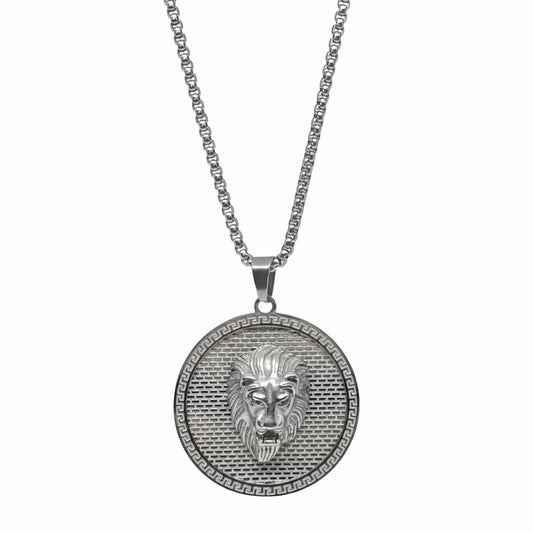THE MEN THING SS Pendant/ Necklace LION REIGN - 37mm Titanium Steel Pendant with 24inch Round Box 5mm Chain for Men & Boys