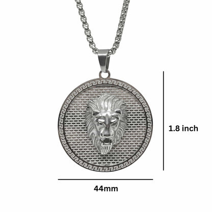 THE MEN THING SS Pendant/ Necklace LION REIGN - 37mm Titanium Steel Pendant with 24inch Round Box 5mm Chain for Men & Boys