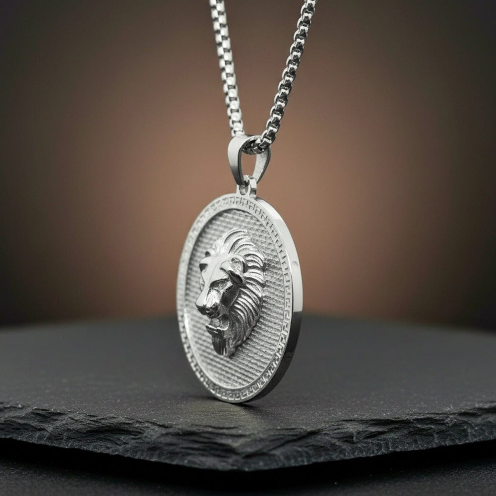 THE MEN THING SS Pendant/ Necklace LION REIGN - 37mm Titanium Steel Pendant with 24inch Round Box 5mm Chain for Men & Boys