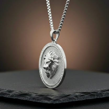THE MEN THING SS Pendant/ Necklace LION REIGN - 37mm Titanium Steel Pendant with 24inch Round Box 5mm Chain for Men & Boys