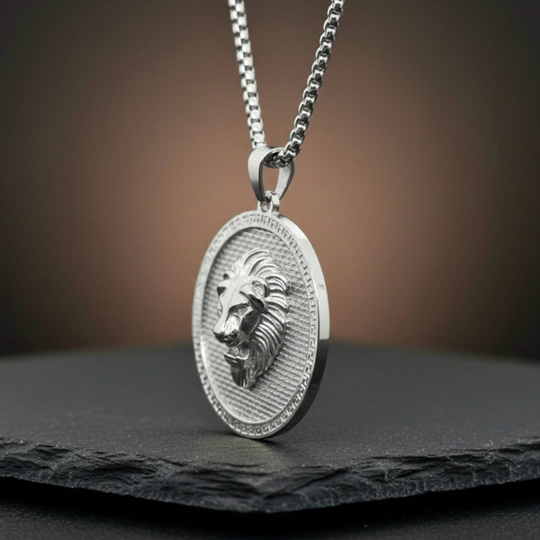 LION REIGN - 37mm Titanium Steel Pendant with 24inch Round Box 5mm Chain for Men & Boys