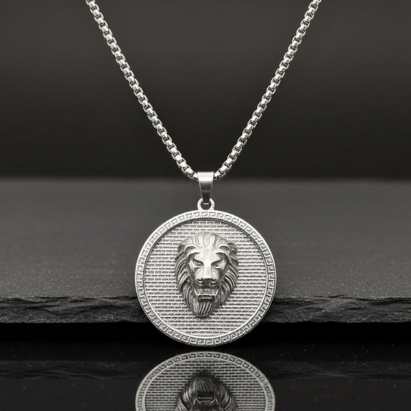 LION REIGN - 37mm Titanium Steel Pendant with 24inch Round Box 5mm Chain for Men & Boys