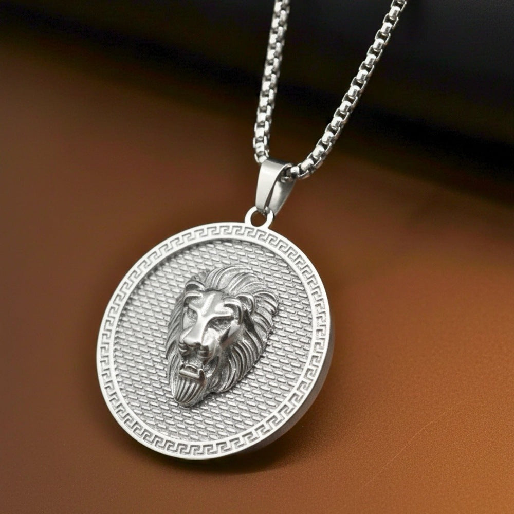 THE MEN THING SS Pendant/ Necklace LION REIGN - 37mm Titanium Steel Pendant with 24inch Round Box 5mm Chain for Men & Boys
