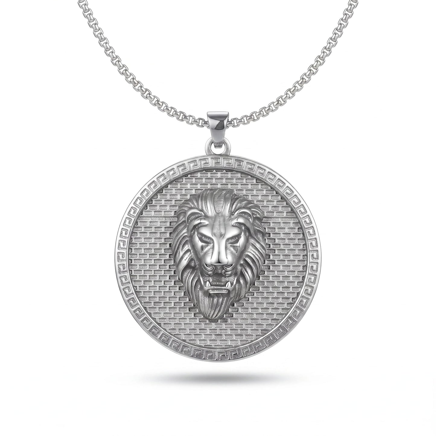 THE MEN THING SS Pendant/ Necklace LION REIGN - 37mm Titanium Steel Pendant with 24inch Round Box 5mm Chain for Men & Boys