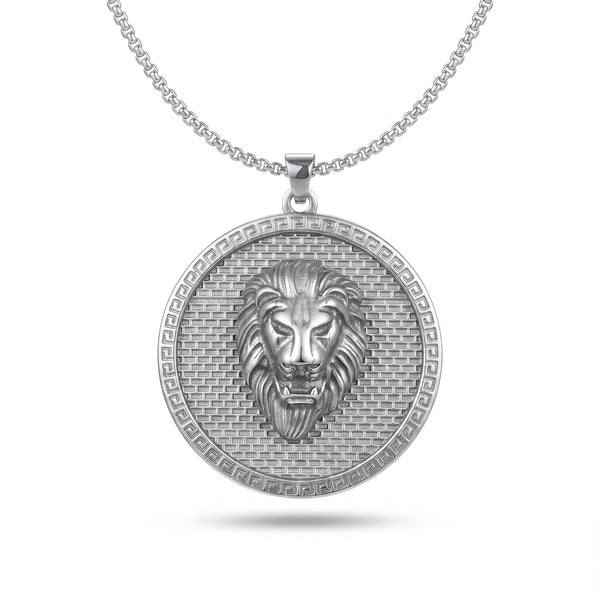 LION REIGN - 37mm Titanium Steel Pendant with 24inch Round Box 5mm Chain for Men & Boys