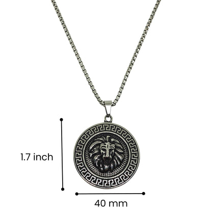 THE MEN THING SS Pendant/ Necklace LION SEAL - 40mm Titanium Steel Pendant with 24inch Round Box 5mm Chain for Men & Boys