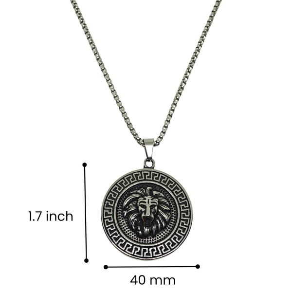 LION SEAL - 40mm Titanium Steel Pendant with 24inch Round Box 5mm Chain for Men & Boys