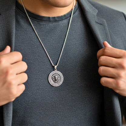 THE MEN THING SS Pendant/ Necklace LION SEAL - 40mm Titanium Steel Pendant with 24inch Round Box 5mm Chain for Men & Boys