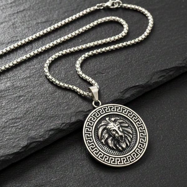 LION SEAL - 40mm Titanium Steel Pendant with 24inch Round Box 5mm Chain for Men & Boys