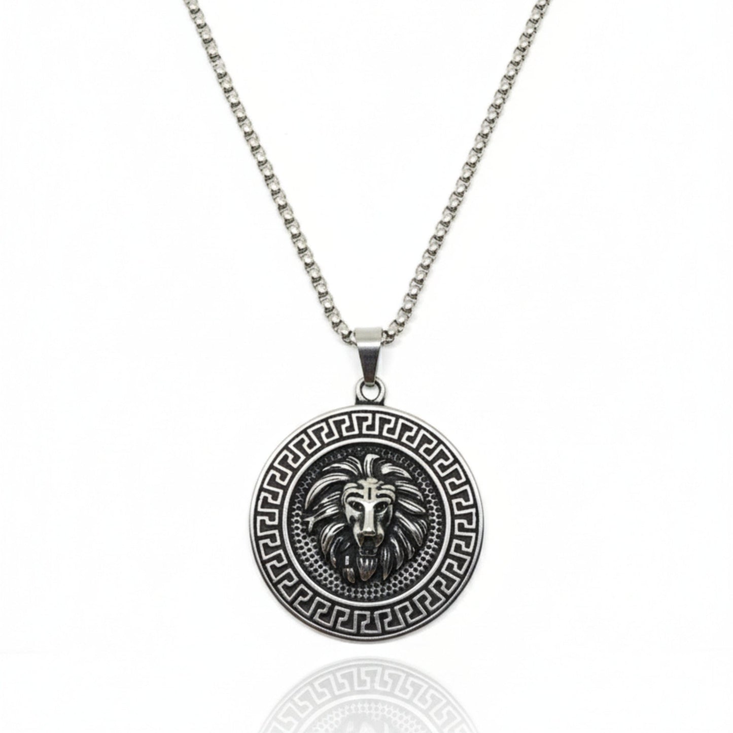 THE MEN THING SS Pendant/ Necklace LION SEAL - 40mm Titanium Steel Pendant with 24inch Round Box 5mm Chain for Men & Boys