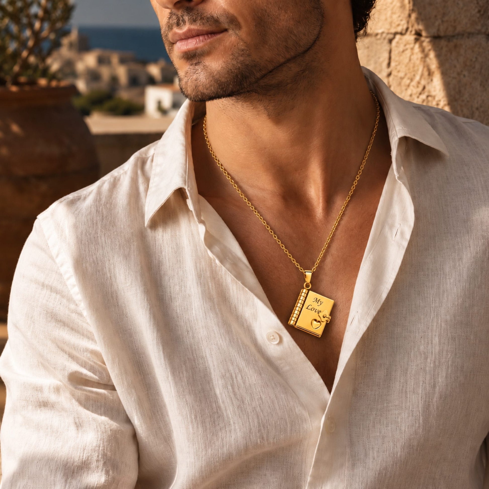 THE MEN THING SS Pendant/ Necklace LOVE DIARY - 18mm Pure Titanium Steel Pendant with 3mm Chain for Men & Boys (17 to 19 inch Adjustable Cable Chain)