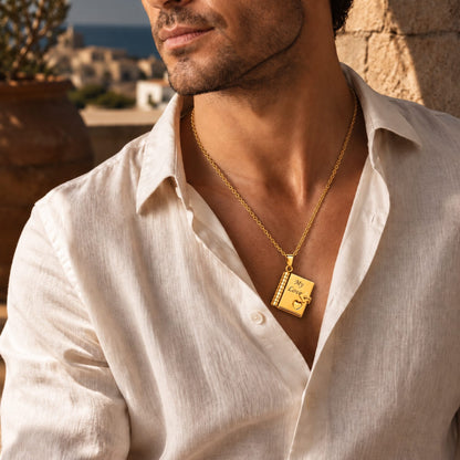 THE MEN THING SS Pendant/ Necklace LOVE DIARY - 18mm Pure Titanium Steel Pendant with 3mm Chain for Men & Boys (17 to 19 inch Adjustable Cable Chain)