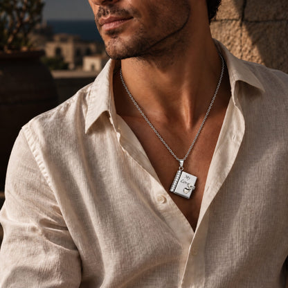 THE MEN THING SS Pendant/ Necklace LOVE DIARY - STEEL - 18mm Pure Titanium Steel Pendant with 3mm Chain for Men & Boys (17 to 19 inch Adjustable Cable Chain)