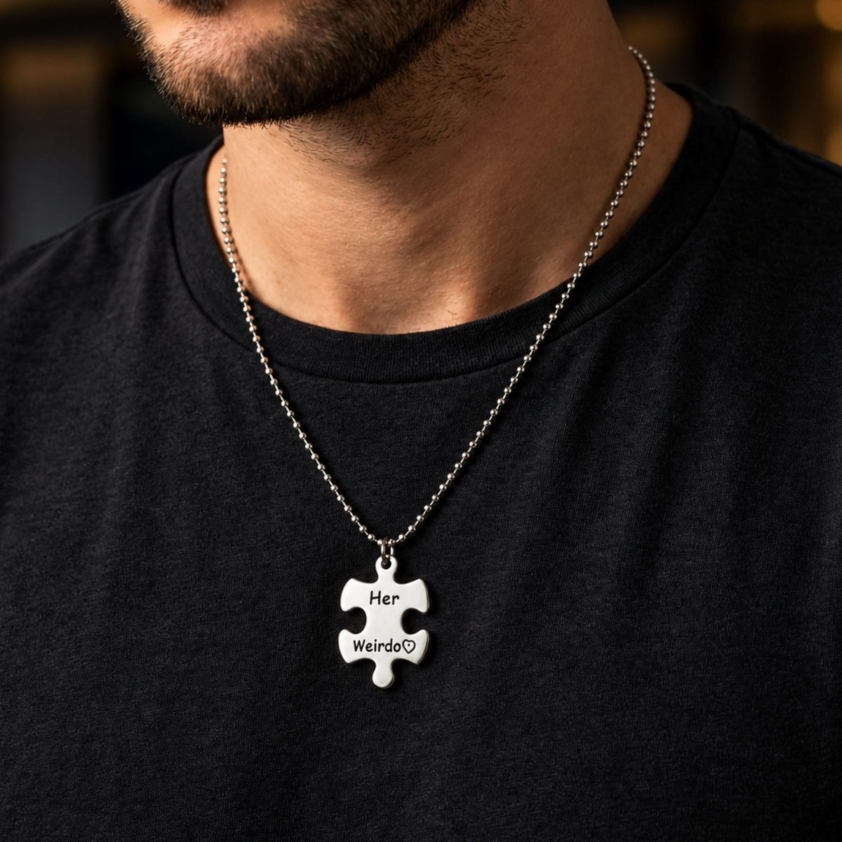 THE MEN THING SS Pendant/ Necklace LOVE FIT PUZZLE - Titanium Steel Pendant with 24inch Chain for Men & Boys