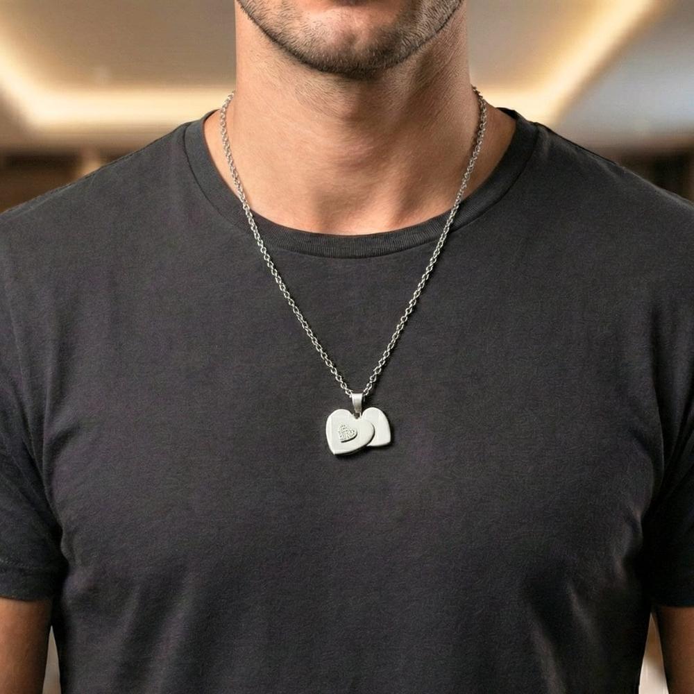 THE MEN THING SS Pendant/ Necklace LOVELOCK HEART - Pure Titanium Steel Pendant with 24inch Round Rolo Chain for Men & Boys