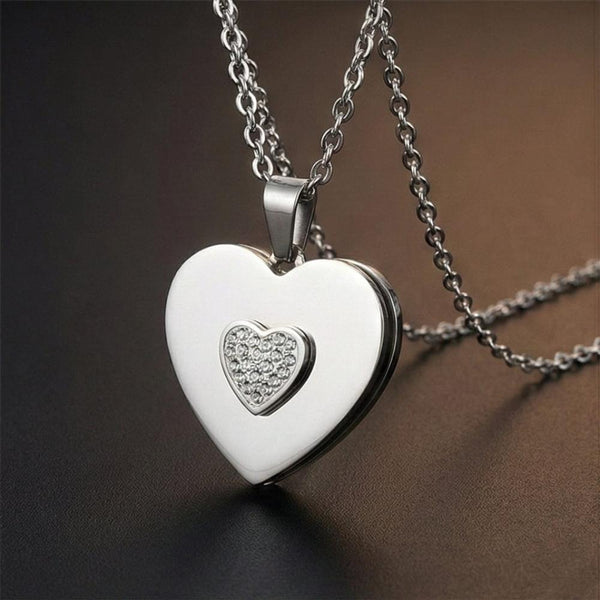 LOVELOCK HEART - Pure Titanium Steel Pendant with 24inch Round Rolo Chain for Men & Boys