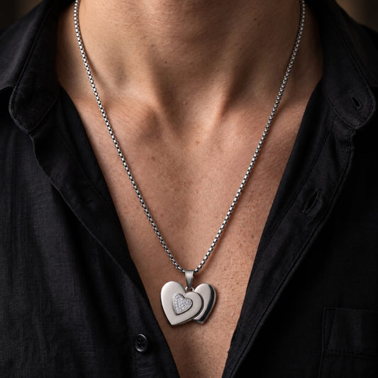 THE MEN THING SS Pendant/ Necklace LOVELOCK HEART - Pure Titanium Steel Pendant with 24inch Round Rolo Chain for Men & Boys