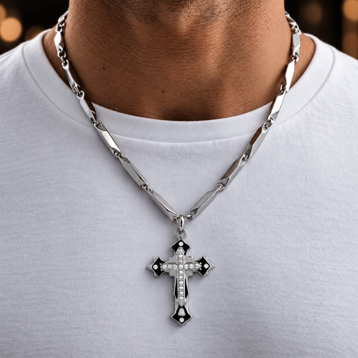 THE MEN THING SS Pendant/ Necklace LUMICROSS - 11mm Pure Titanium Steel Pendant with 23inch Rice 4mm Chain for Men & Boys