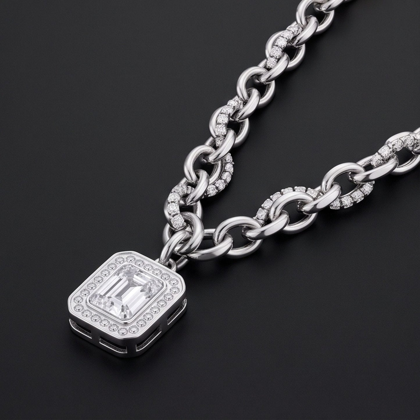THE MEN THING SS Pendant/ Necklace LUXE FRAME - 15mm Titanium Steel Pendant with 16inch to 19inch Adjustable Cable Chain for Men & Boys