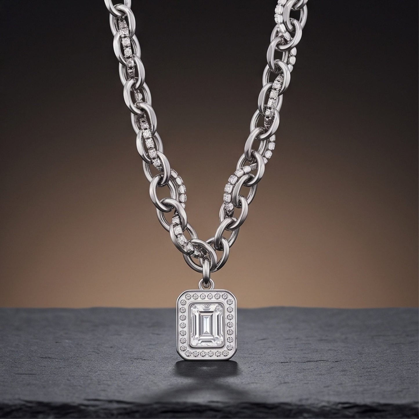 THE MEN THING SS Pendant/ Necklace LUXE FRAME - 15mm Titanium Steel Pendant with 16inch to 19inch Adjustable Cable Chain for Men & Boys