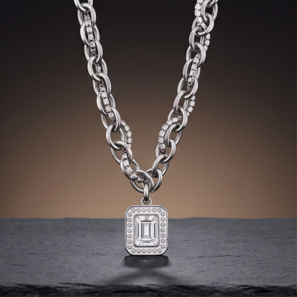 THE MEN THING SS Pendant/ Necklace LUXE FRAME - 15mm Titanium Steel Pendant with 16inch to 19inch Adjustable Cable Chain for Men & Boys