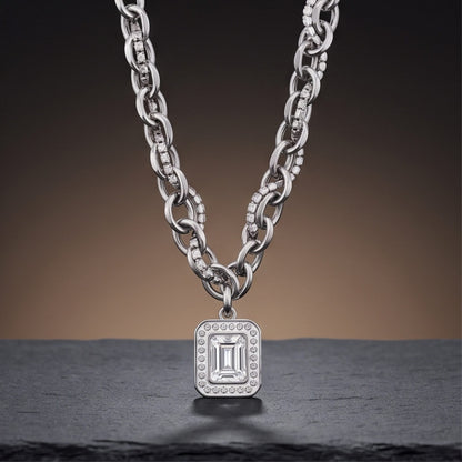 THE MEN THING SS Pendant/ Necklace LUXE FRAME - 15mm Titanium Steel Pendant with 16inch to 19inch Adjustable Cable Chain for Men & Boys