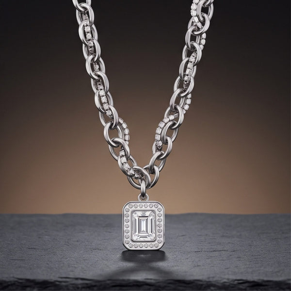 LUXE FRAME - 15mm Titanium Steel Pendant with 16inch to 19inch Adjustable Cable Chain for Men & Boys