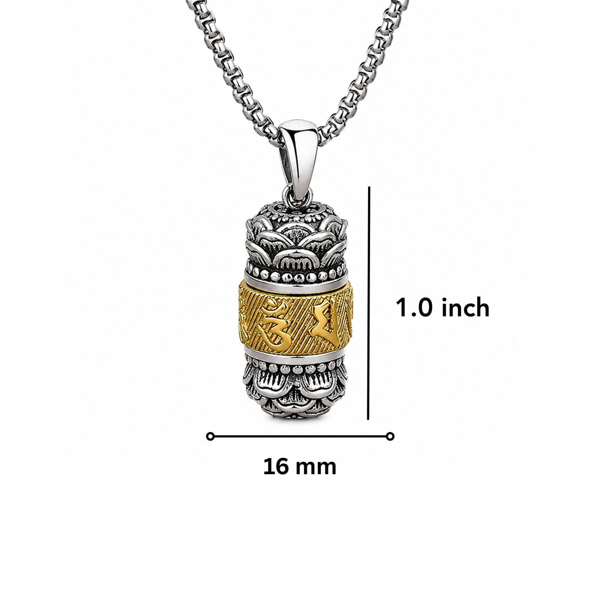 THE MEN THING SS Pendant/ Necklace MANTRA RELIC - 16mm Titanium Steel Pendant with 24inch Round Box 4mm Chain for Men & Boys