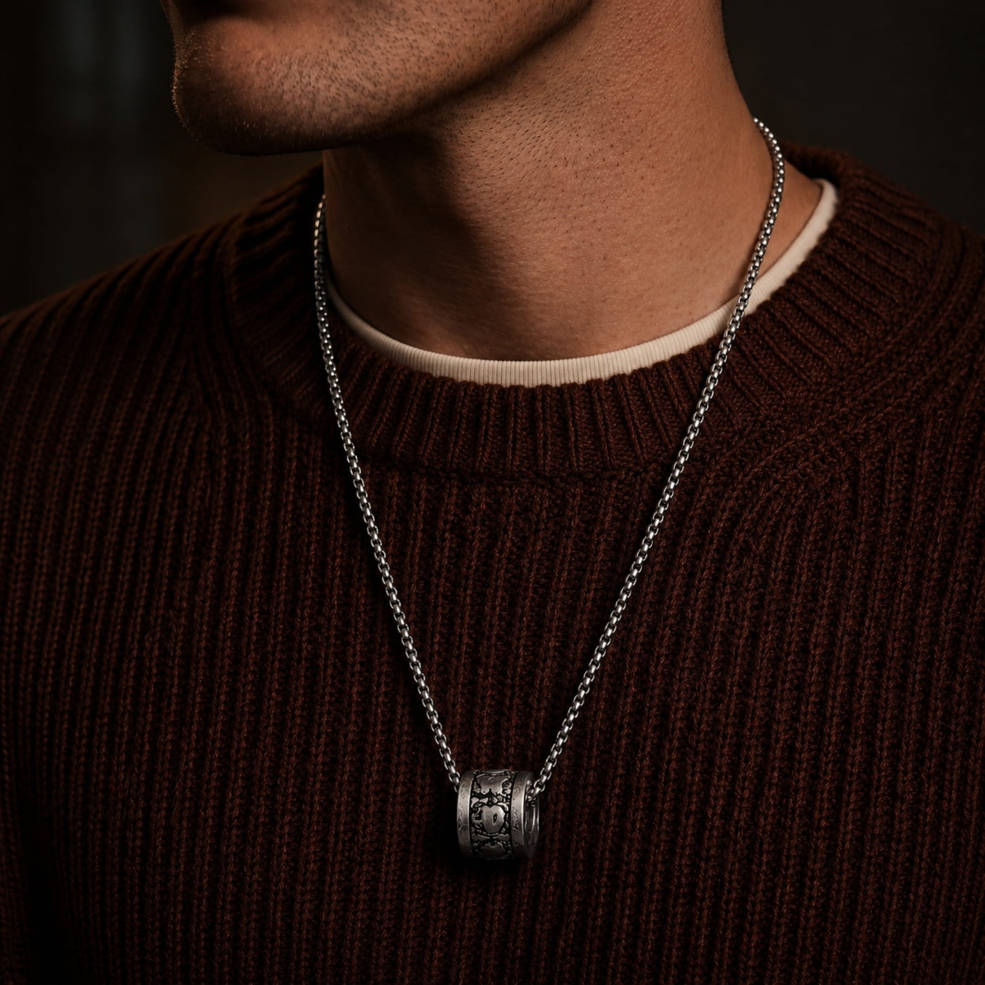THE MEN THING SS Pendant/ Necklace MANTRA ROUND -  Alloy Round Mantra Pendant with Pure Stainless Steel  24inch Chain for Men, Milan trending Style - Round Box Chain & Pendant for Men & Boy