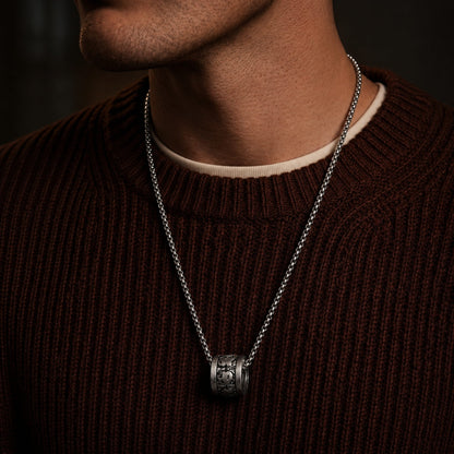 THE MEN THING SS Pendant/ Necklace MANTRA ROUND -  Alloy Round Mantra Pendant with Pure Stainless Steel  24inch Chain for Men, Milan trending Style - Round Box Chain & Pendant for Men & Boy