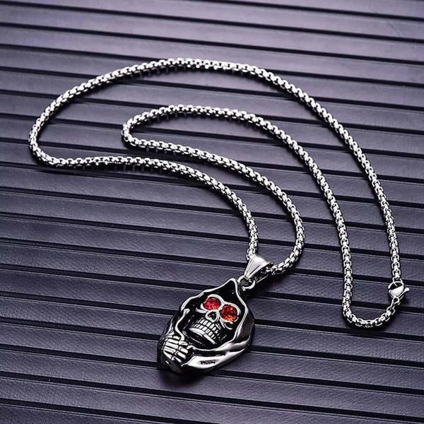 MASKED VAMPIRE SKULL (RED STONE) -  Alloy Pendant with Stainless Steel 24inch Round Box Chain, American trending Style for Men & Boy
