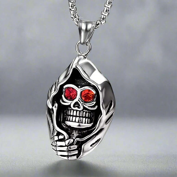 MASKED VAMPIRE SKULL (RED STONE) -  Alloy Pendant with Stainless Steel 24inch Round Box Chain, American trending Style for Men & Boy